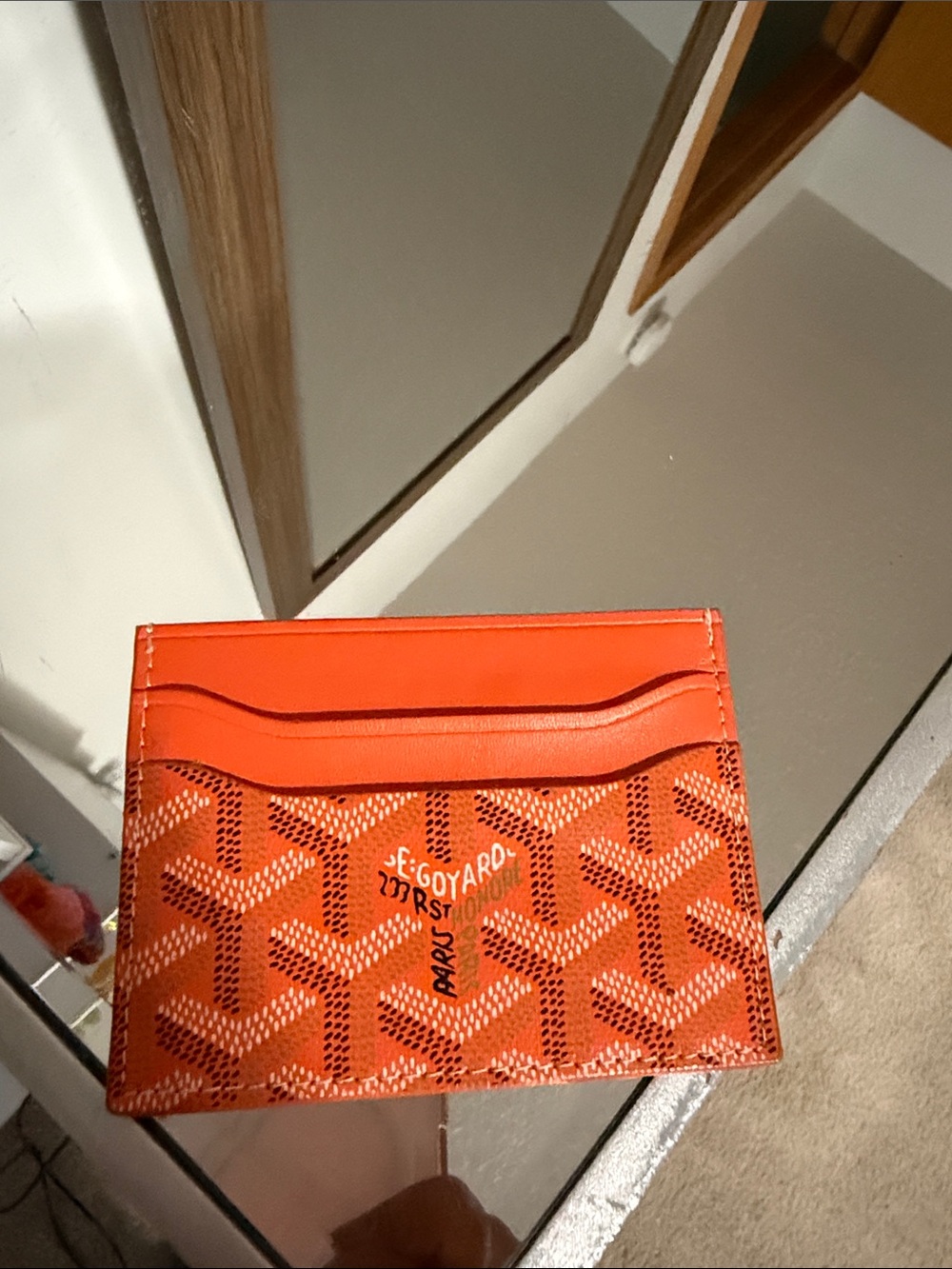 Goyard Bright Orange Card Sleeve with Chevron Print